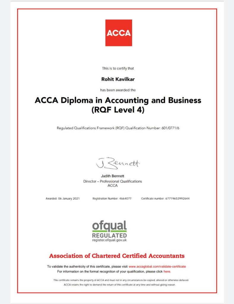 ACCA Diploma in Accounting & Business Certificate