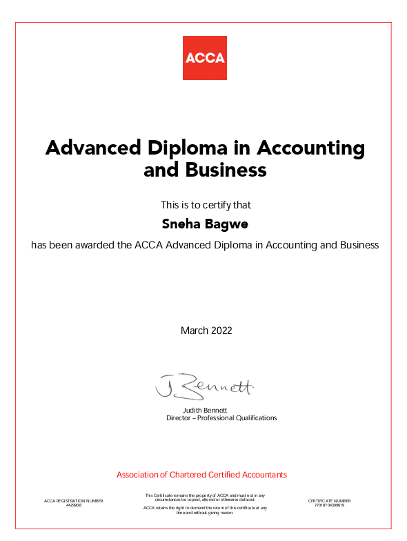 ACCA Advanced Diploma in Accounting & Business Certificate