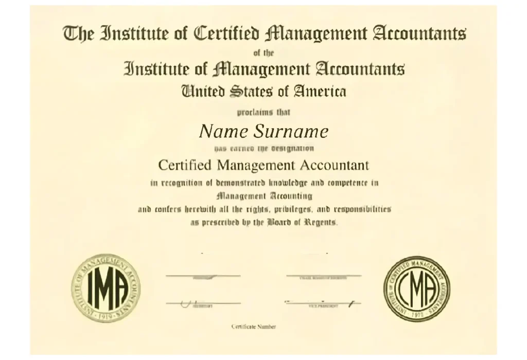 US CMA Certificate of IMA USA